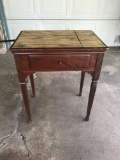 Antique solid oak child?s school desk with ink well