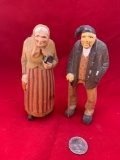 Pair Of Vintage Handcarved Wood Statuettes Of Peasant Couple