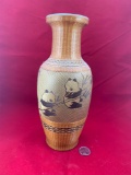 Handwoven Wicker and Porcelain Vase Art