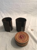 Pair of Vintage Zulu Warrior Bracelets And woven basket