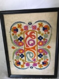 Vintage Embroidery Art Piece In Frame