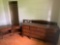 Six piece mid-century bedroom set: king headboard, mirror, dresser, chest and two nightstands