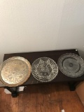 Silver serving tray and glass plates