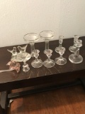 Glass candle sticks and various other glass decor