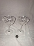 Qty of 2 etched glass champagne glasses