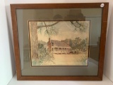 Original GH Bell watercolor in glass frame