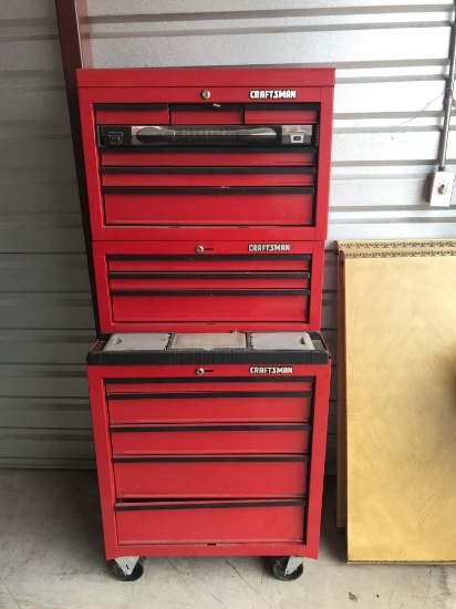 3 Craftsman stackable tool boxes and contents