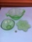 3 decorative green glass serving pieces