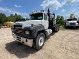 1999 Mack RD688S T/A Cab & Chassis w/ Laydown Machine Bed
