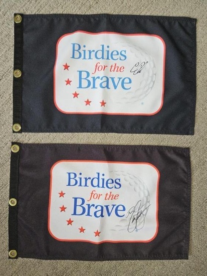 Two Birdies For the Brave Pin Flags Signed by Cameron Champ and Justin Johns