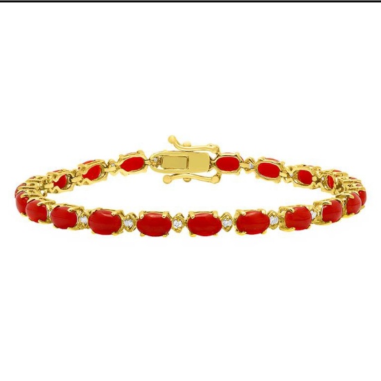 14k Yellow Gold 7.51ct Coral 0.51ct Diamond Bracelet