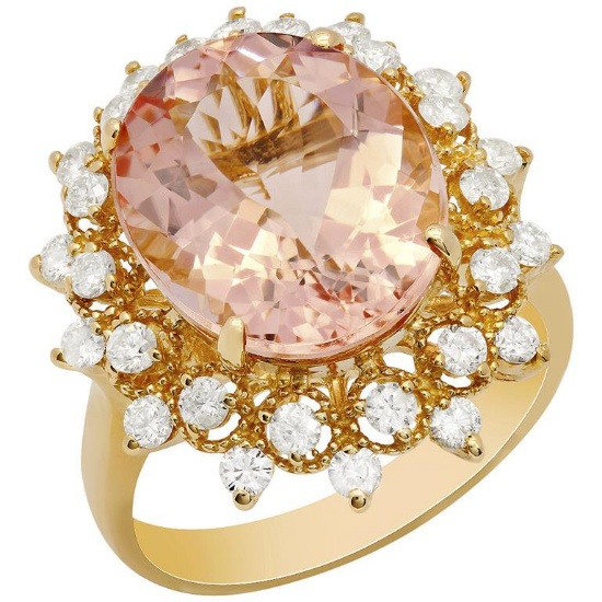 14k Yellow Gold 6.33ct Morganite 0.80ct Diamond Ring