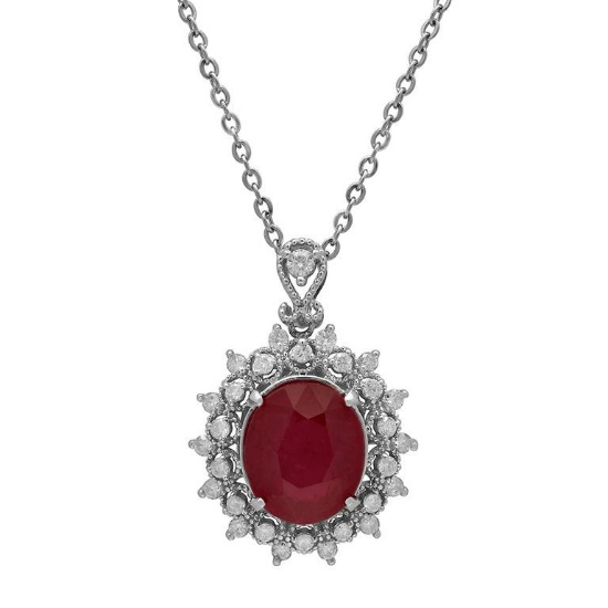 14k White Gold 7.01ct Ruby 0.65ct Diamond Pendant