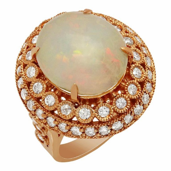 14k Rose Gold 6.62ct Ethiopian Opal 1.57ct Diamond Ring