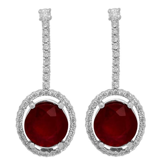 14k White Gold 9.80ct Ruby 0.76ct Diamond Earrings