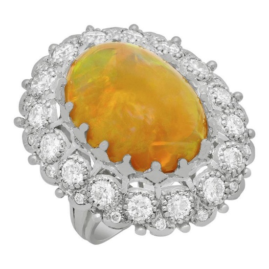 14k White Gold 11.46ct Ethiopian Opal 2.91ct Diamond Ring