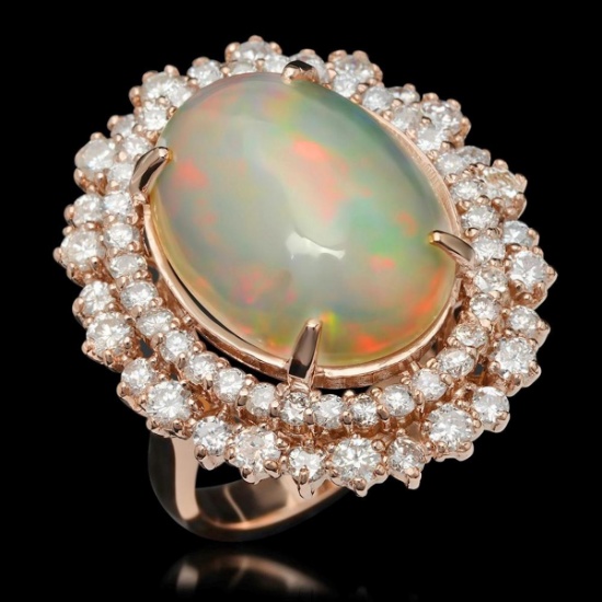 14K Rose Gold 7.60ct Opal and 2.09ct Diamond Ring