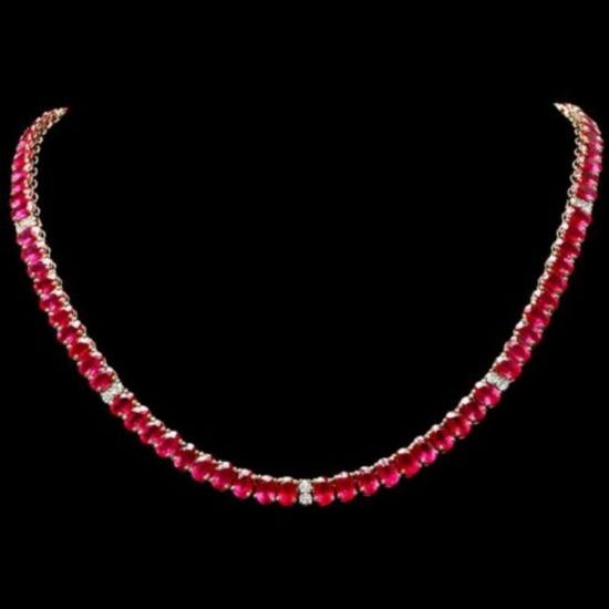 14K Yellow Gold 53.35ct Ruby and 1.27ct Diamond Necklace