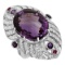 14k White Gold 26.23ct & 0.40ct Amethyst 0.15ct Ruby 1.72ct Diamond Ring