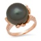 14K Rose Gold Setting with 14mm Tahitian Pearl and 0.93ct Diamond Ladies Ring