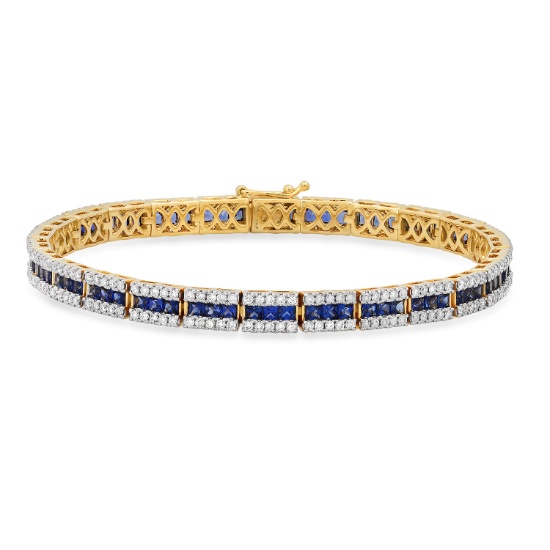 14K Yellow Gold 4.80ct Sapphire and 2.26ct Diamond Bracelet