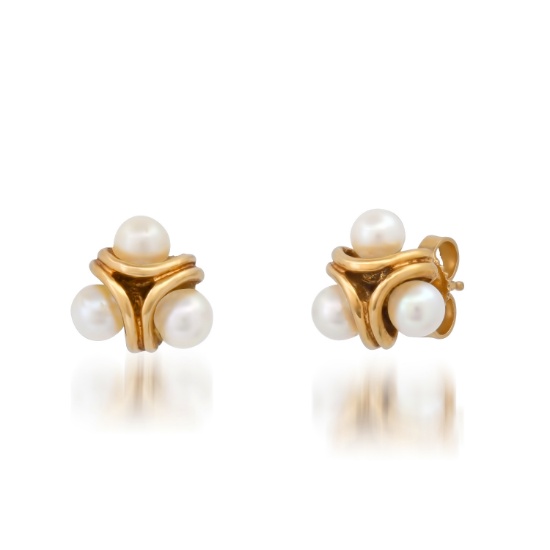14K Yellow Gold Setting with White Pearl Earrings