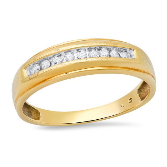 14K Yellow Gold Setting with 0.135ct Diamond Mens Ring