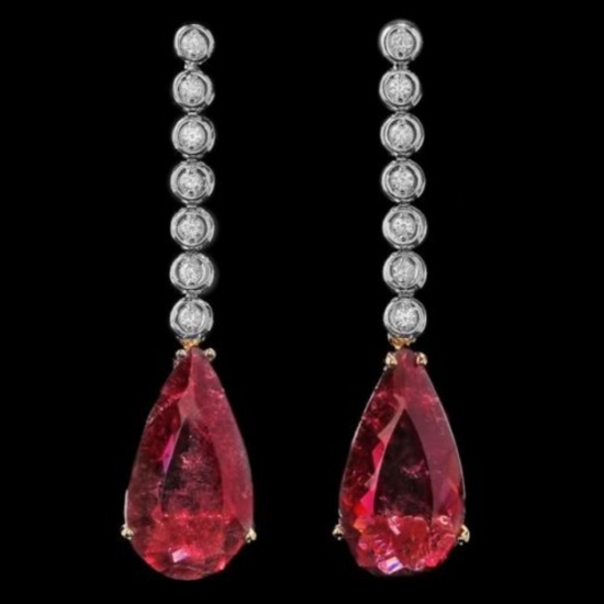14k 21.32ct Tourmaline 0.55ct Diamond Earrings