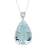 14K White Gold 43.75ct Aquamarine and 1.54ct Diamond Pendant