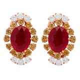 14k Rose Gold 5.52ct Ruby 0.75ct & 1.55ct Diamond Earrings