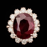 14K Rose Gold 10.17ct Ruby and 1.50ct Diamond Ring