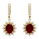 14k Yellow Gold 6.80ct Ruby & 1.35ct Sapphire 0.77ct Diamond Earrings