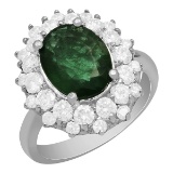 14k White Gold 2.10ct Emerald 1.61ct Diamond Ring