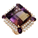 14k Rose Gold 28.30ct Ametrine 0.80ct Amethyst 2.14ct Diamond Ring