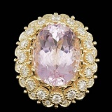 14K Yellow Gold 22.19ct Kunzite and 2.42ct Diamond Ring