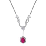 18K white Gold Setting with 1.24ct Ruby and 0.85ct Diamond Ladies Necklace