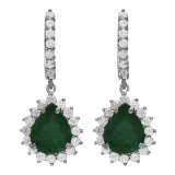 14k White Gold 4.89ct Emerald 1.81ct Diamond Earrings