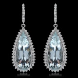 14K Gold 22.94ct Aquamarine 2.460ct Diamond Earrings