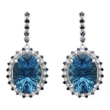 14k White Gold 51.78ct Topaz & 1.83ct Sapphire 1.12ct Diamond Earrings