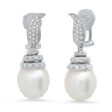 18K White Gold Setting with 12mm South Sea Pearl and 0.48ct Diamond Earrings