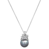 14K White Gold Setting with one 10mm Tahitian Pearl and 0.15ct Diamond Pendant
