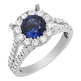 14k White Gold 1.19ct Lab Created Sapphire 1.25ct Diamond Ring