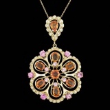 14K Gold 9.39ct Fancy Color Sapphire 1.41ct Diamond Pendant