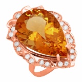 14k Rose Gold 18.72ct Citrine 0.68ct Diamond Ring