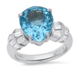 Platinum Setting with 8.4ct Blue Topaz and 1.01ct Diamond Ladies Ring