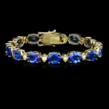 14K Yellow Gold 25.84ct Tanzanite and 1.40ct Diamond Bracelet