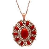 14k Rose Gold 15.96ct Coral 5.51ct Diamond Pendant