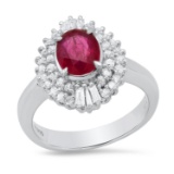 Platinum Setting with 1.38ct Ruby and 0.50ct Diamond Ladies Ring