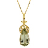 14k Yellow Gold 23.10ct Green Quartz 0.42ct Diamond Pendant