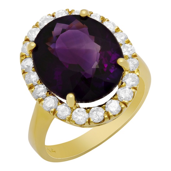 14k Yellow Gold 7.20ct Amethyst 1.09ct Diamond Ring